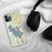 Custom Great Salt Lake Utah Map Phone Case in Woodblock on Table with Black Headphones