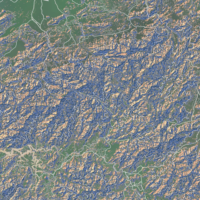 Great Smoky Mountains National Park Map Print in Afternoon Style Zoomed In Close Up Showing Details