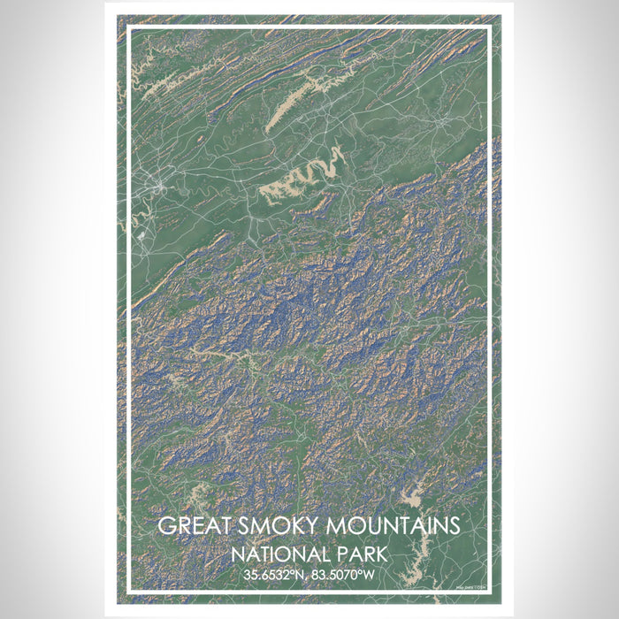 Great Smoky Mountains National Park Map Print Portrait Orientation in Afternoon Style With Shaded Background