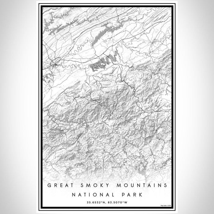 Great Smoky Mountains National Park Map Print Portrait Orientation in Classic Style With Shaded Background