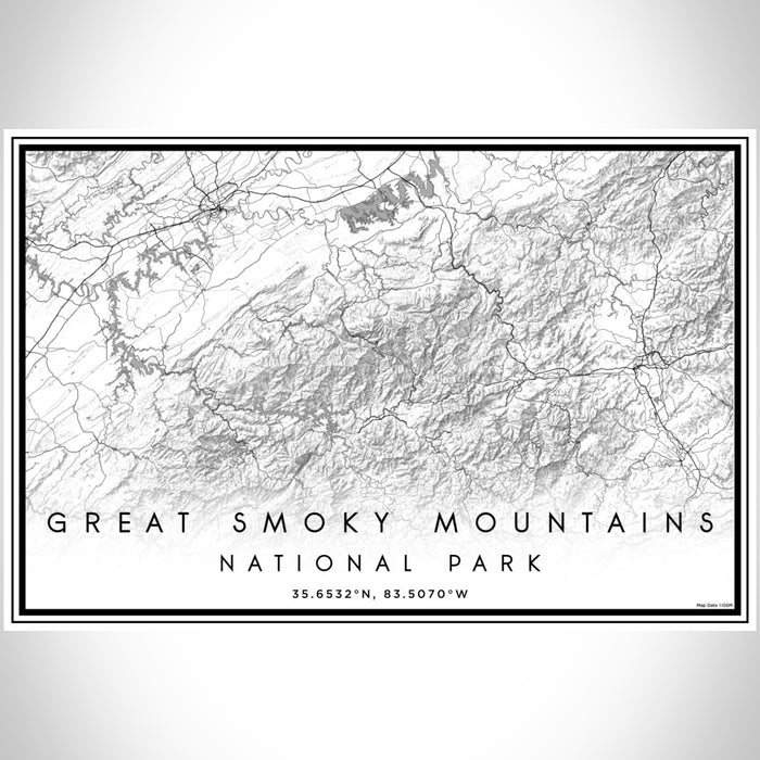 Great Smoky Mountains National Park Map Print Landscape Orientation in Classic Style With Shaded Background