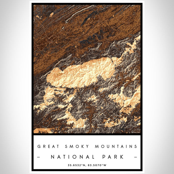 Great Smoky Mountains National Park Map Print Portrait Orientation in Ember Style With Shaded Background