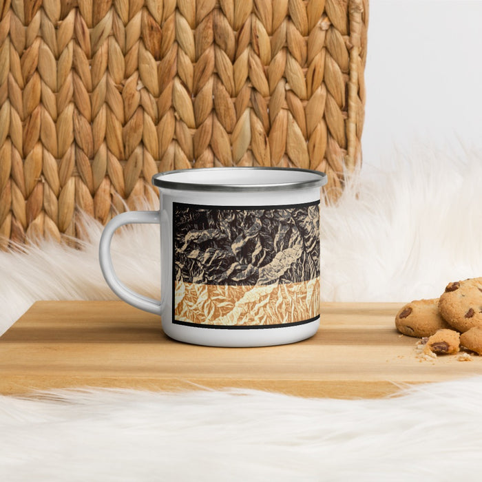Left View Custom Great Smoky Mountains National Park Map Enamel Mug in Ember on Table Top