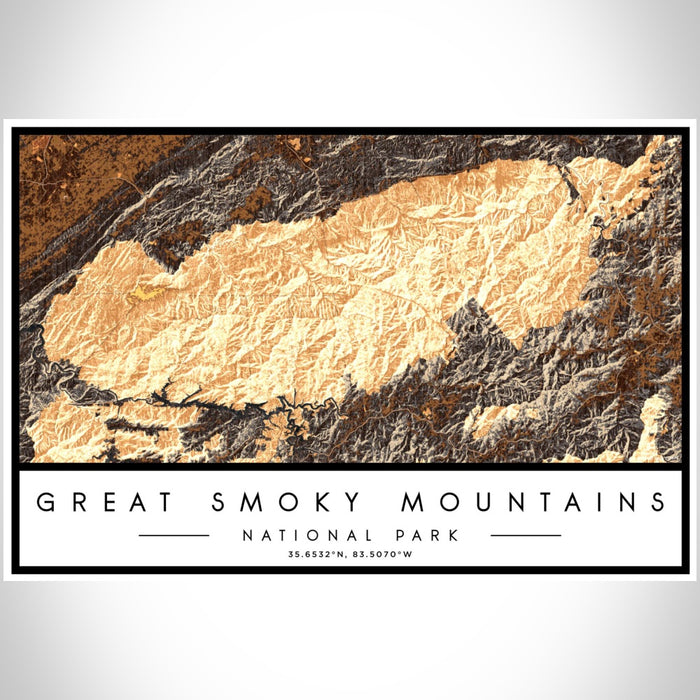 Great Smoky Mountains National Park Map Print Landscape Orientation in Ember Style With Shaded Background