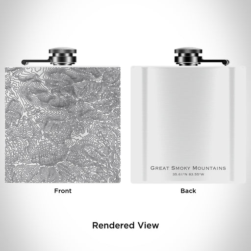 Rendered View of Great Smoky Mountains National Park Map Engraving on 6oz Stainless Steel Flask in White