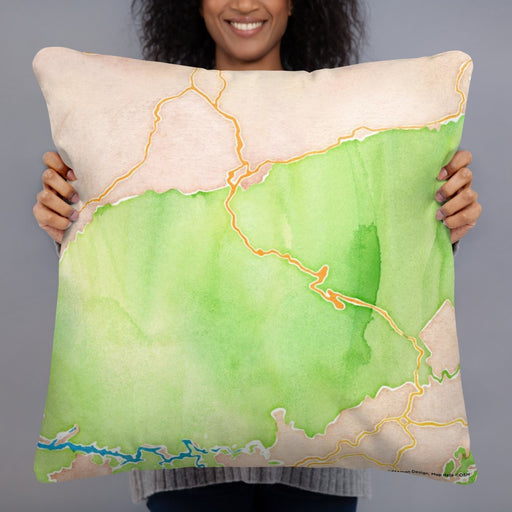 Person holding 22x22 Custom Great Smoky Mountains National Park Map Throw Pillow in Watercolor