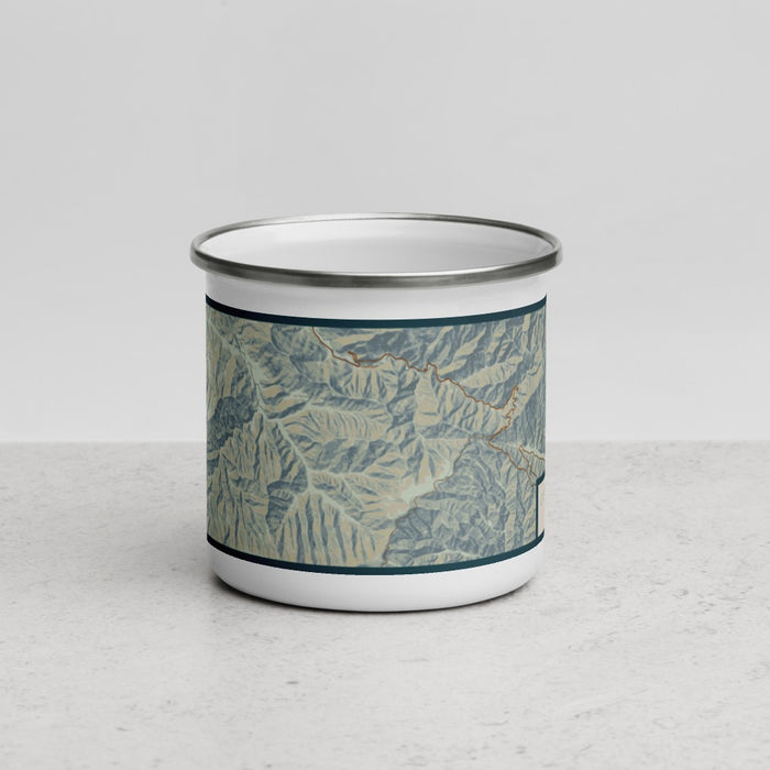 Front View Custom Great Smoky Mountains National Park Map Enamel Mug in Woodblock