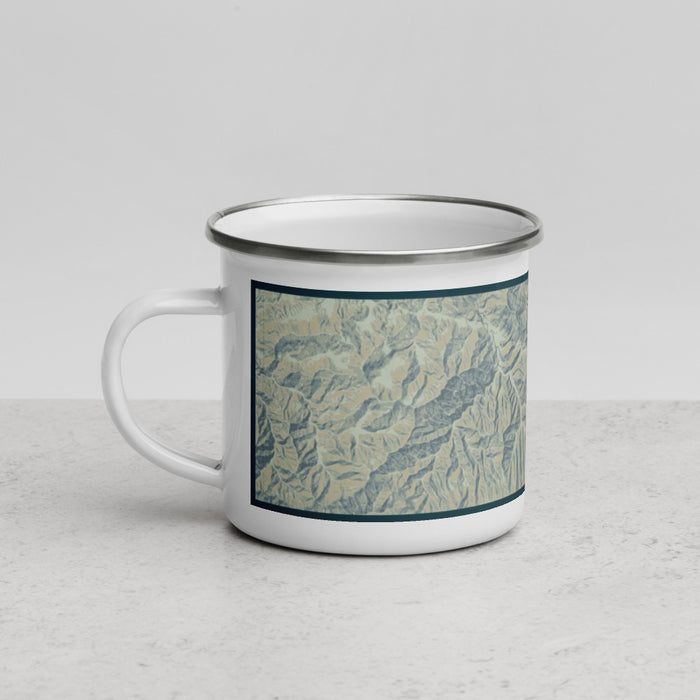 Left View Custom Great Smoky Mountains National Park Map Enamel Mug in Woodblock