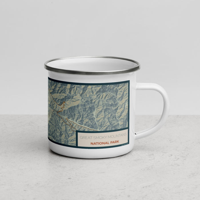Right View Custom Great Smoky Mountains National Park Map Enamel Mug in Woodblock