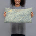 Person holding 20x12 Custom Great Smoky Mountains National Park Map Throw Pillow in Woodblock
