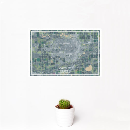 12x18 Greeley Colorado Map Print Landscape Orientation in Afternoon Style With Small Cactus Plant in White Planter