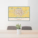 24x36 Greeley Colorado Map Print Lanscape Orientation in Woodblock Style Behind 2 Chairs Table and Potted Plant