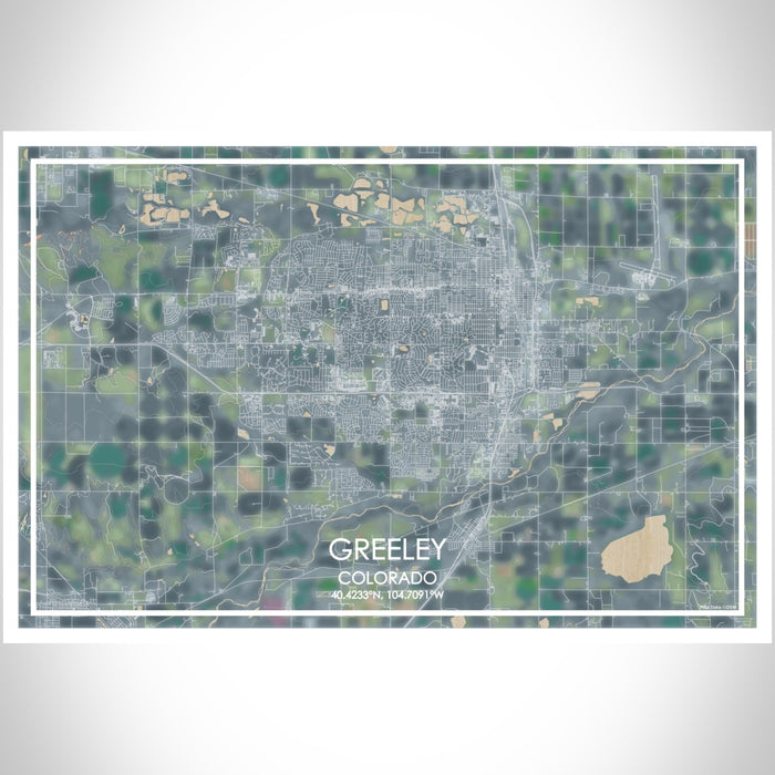 Greeley Colorado Map Print Landscape Orientation in Afternoon Style With Shaded Background