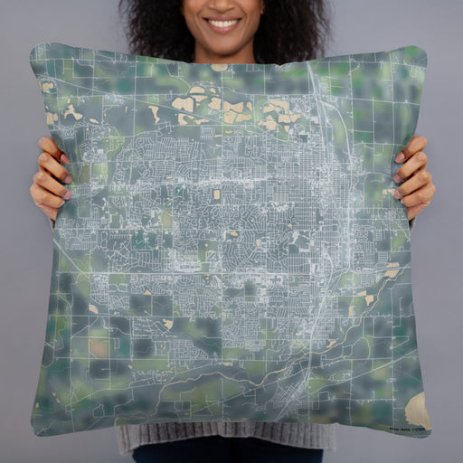 Person holding 22x22 Custom Greeley Colorado Map Throw Pillow in Afternoon