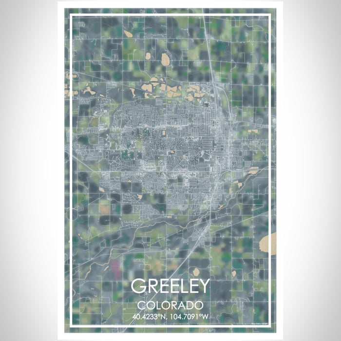 Greeley Colorado Map Print Portrait Orientation in Afternoon Style With Shaded Background