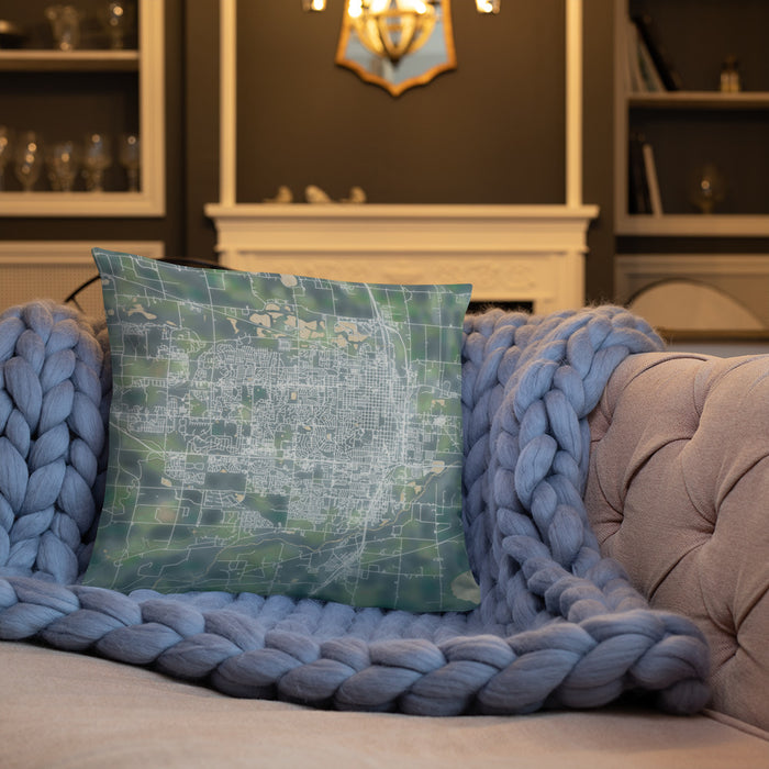 Custom Greeley Colorado Map Throw Pillow in Afternoon on Cream Colored Couch