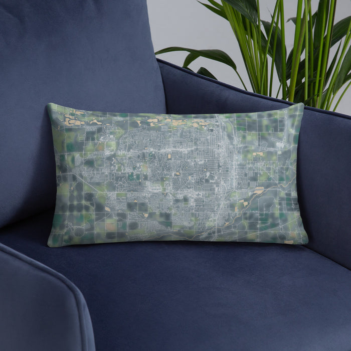 Custom Greeley Colorado Map Throw Pillow in Afternoon on Blue Colored Chair