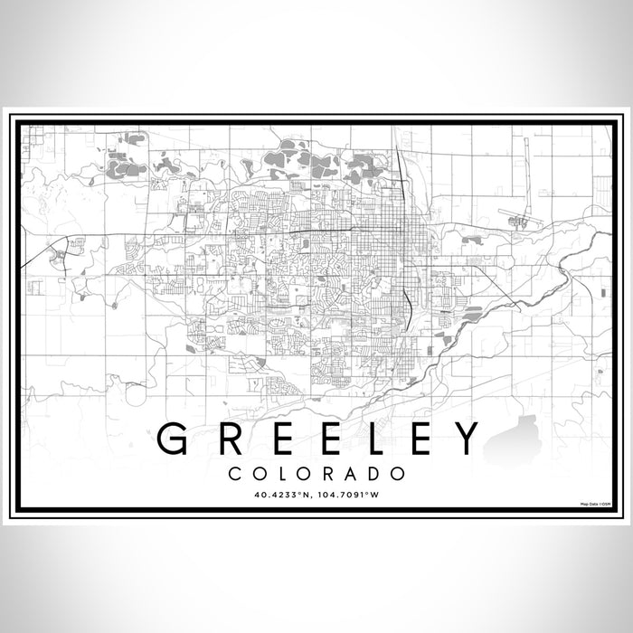 Greeley Colorado Map Print Landscape Orientation in Classic Style With Shaded Background