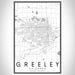 Greeley Colorado Map Print Portrait Orientation in Classic Style With Shaded Background