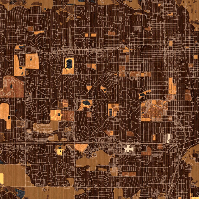 Greeley Colorado Map Print in Ember Style Zoomed In Close Up Showing Details