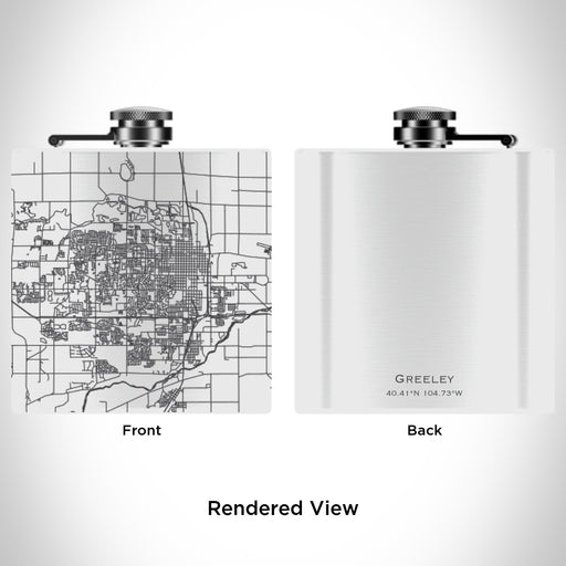 Rendered View of Greeley Colorado Map Engraving on 6oz Stainless Steel Flask in White