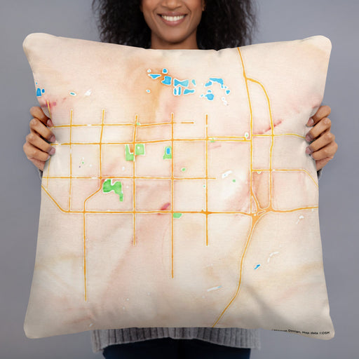 Person holding 22x22 Custom Greeley Colorado Map Throw Pillow in Watercolor