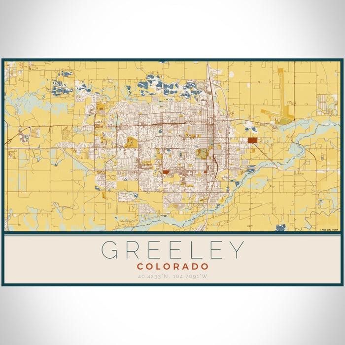 Greeley Colorado Map Print Landscape Orientation in Woodblock Style With Shaded Background