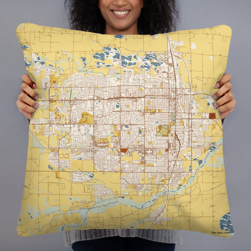 Person holding 22x22 Custom Greeley Colorado Map Throw Pillow in Woodblock