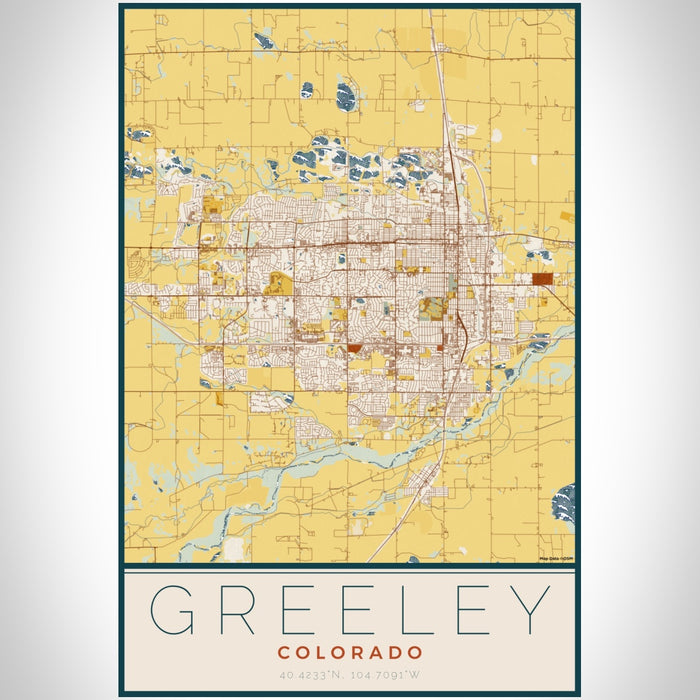 Greeley Colorado Map Print Portrait Orientation in Woodblock Style With Shaded Background