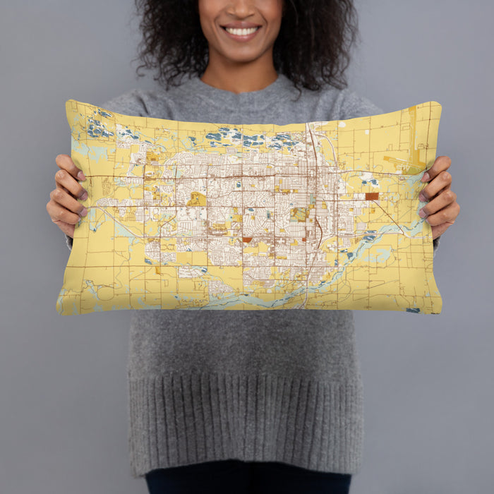 Person holding 20x12 Custom Greeley Colorado Map Throw Pillow in Woodblock