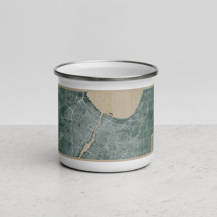 Front View Custom Green Bay Wisconsin Map Enamel Mug in Afternoon