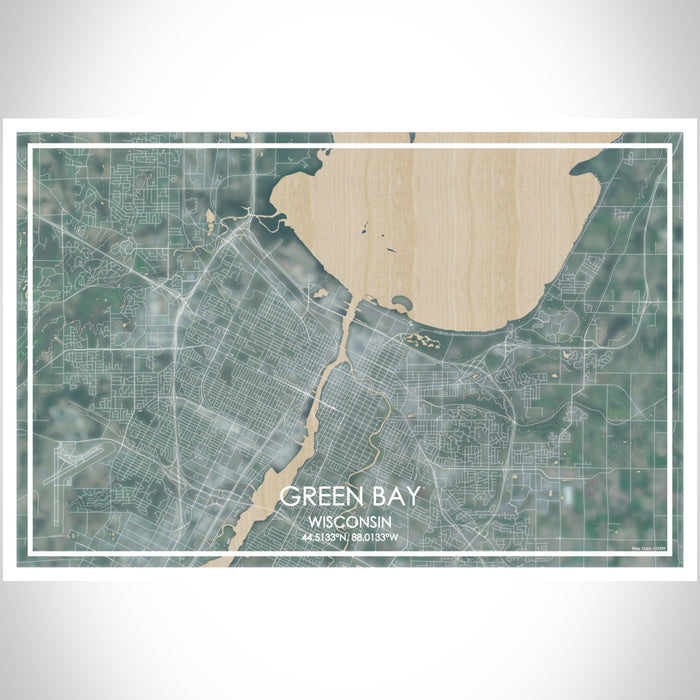 Green Bay Wisconsin Map Print Landscape Orientation in Afternoon Style With Shaded Background