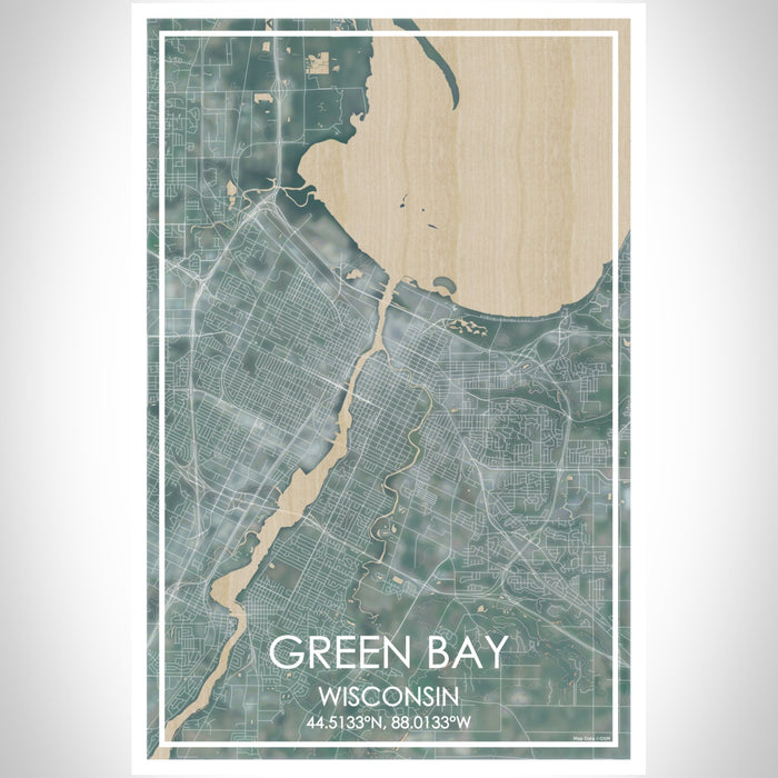 Green Bay Wisconsin Map Print Portrait Orientation in Afternoon Style With Shaded Background