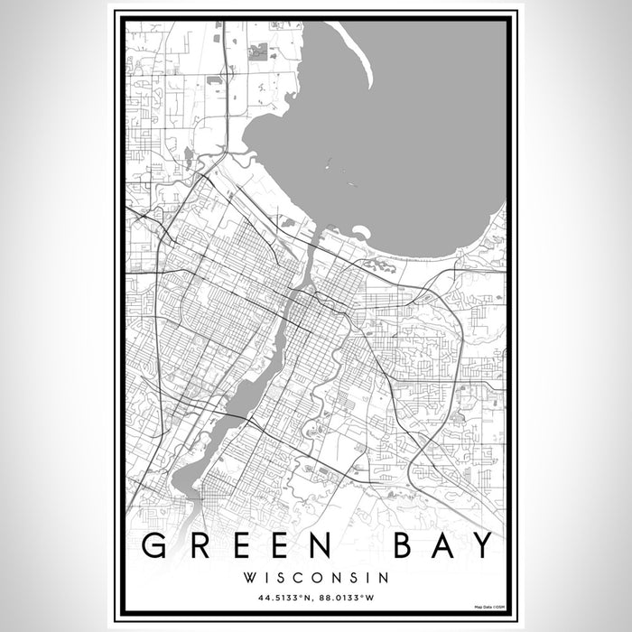 Green Bay Wisconsin Map Print Portrait Orientation in Classic Style With Shaded Background