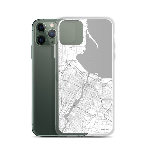 Custom Green Bay Wisconsin Map Phone Case in Classic on Table with Laptop and Plant