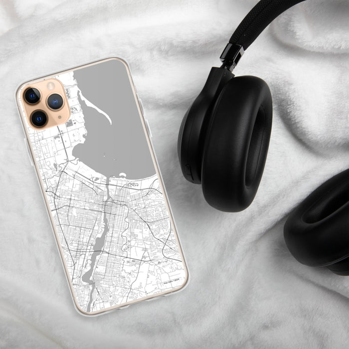 Custom Green Bay Wisconsin Map Phone Case in Classic on Table with Black Headphones