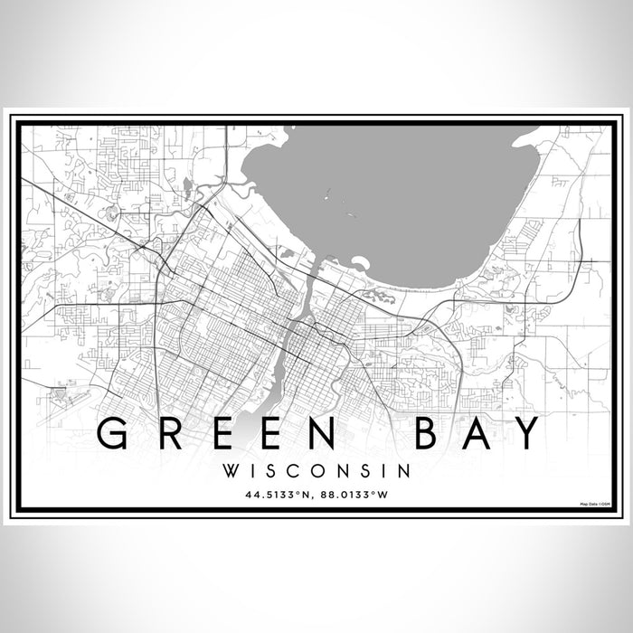 Green Bay Wisconsin Map Print Landscape Orientation in Classic Style With Shaded Background