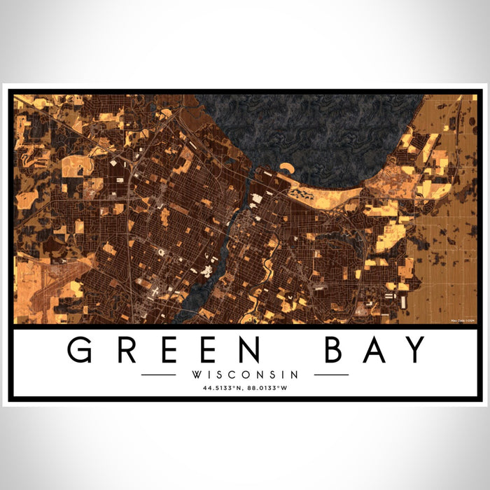 Green Bay Wisconsin Map Print Landscape Orientation in Ember Style With Shaded Background
