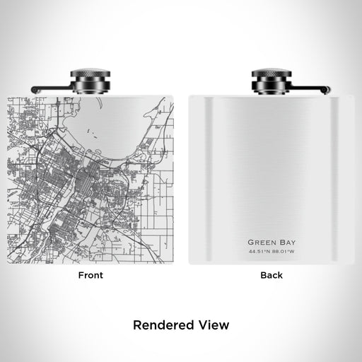 Rendered View of Green Bay Wisconsin Map Engraving on 6oz Stainless Steel Flask in White