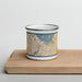 Front View Custom Green Bay Wisconsin Map Enamel Mug in Woodblock on Cutting Board