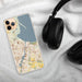 Custom Green Bay Wisconsin Map Phone Case in Woodblock on Table with Black Headphones