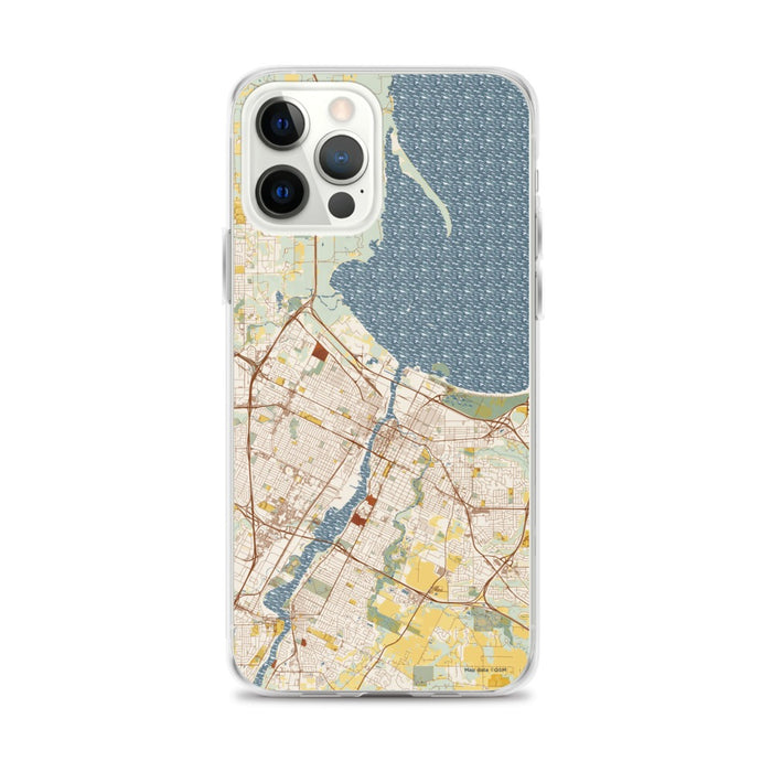 Custom Green Bay Wisconsin Map iPhone 12 Pro Max Phone Case in Woodblock