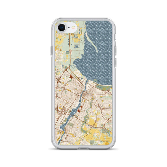 Custom Green Bay Wisconsin Map iPhone SE Phone Case in Woodblock