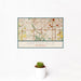 12x18 Greenfield Wisconsin Map Print Landscape Orientation in Woodblock Style With Small Cactus Plant in White Planter