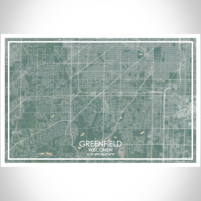 Greenfield Wisconsin Map Print Landscape Orientation in Afternoon Style With Shaded Background