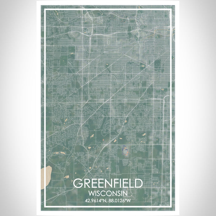 Greenfield Wisconsin Map Print Portrait Orientation in Afternoon Style With Shaded Background