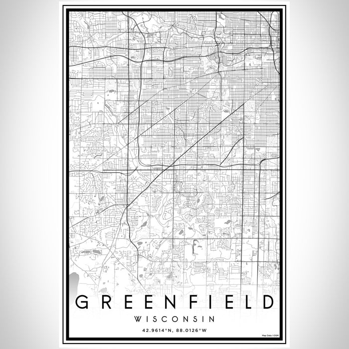 Greenfield Wisconsin Map Print Portrait Orientation in Classic Style With Shaded Background