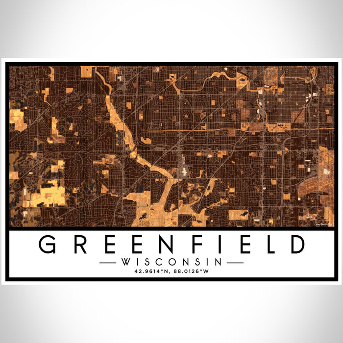 Greenfield Wisconsin Map Print Landscape Orientation in Ember Style With Shaded Background