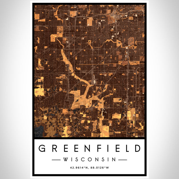 Greenfield Wisconsin Map Print Portrait Orientation in Ember Style With Shaded Background
