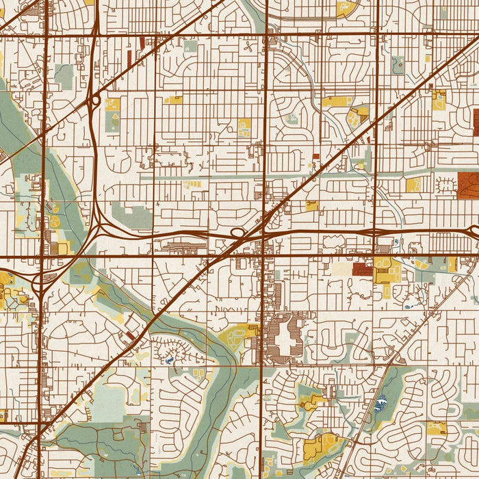 Greenfield Wisconsin Map Print in Woodblock Style Zoomed In Close Up Showing Details